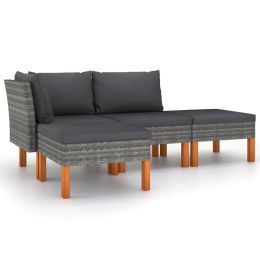 4 Piece Patio Lounge Set with Cushions Poly Rattan Gray