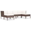 6 Piece Patio Lounge Set with Cushions Poly Rattan Brown