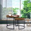 YSSOA Coffee 2 in 1 Sofa Side Round Nest Tables; Wood