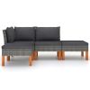 4 Piece Patio Lounge Set with Cushions Poly Rattan Gray
