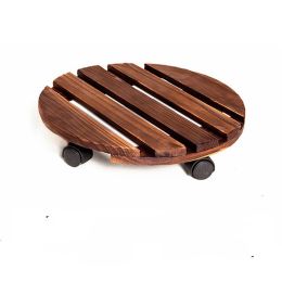 Round Carbonized Wood Universal Wheel Flower Pot Base Tray