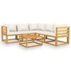 6 Piece Patio Lounge Set with Cushion Cream Solid Acacia Wood