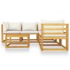 6 Piece Patio Lounge Set with Cushion Cream Solid Acacia Wood