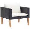 4 Piece Patio Lounge Set with Cushions Poly Rattan Black
