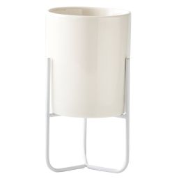 Gold-plated Iron Vase Simple Iron Frame Ceramic Flower Pot (Option: White Frame High Basin-No Hole)